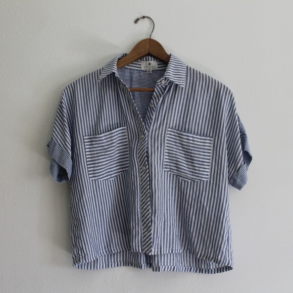 Socialite Tops - Blue/White Stripped Oversize Button Up Blouse